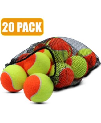 Pack of 20 Low Compression Training Tennis Balls for Kids and Beginners with Durable Felt and Mesh Carrying Bag