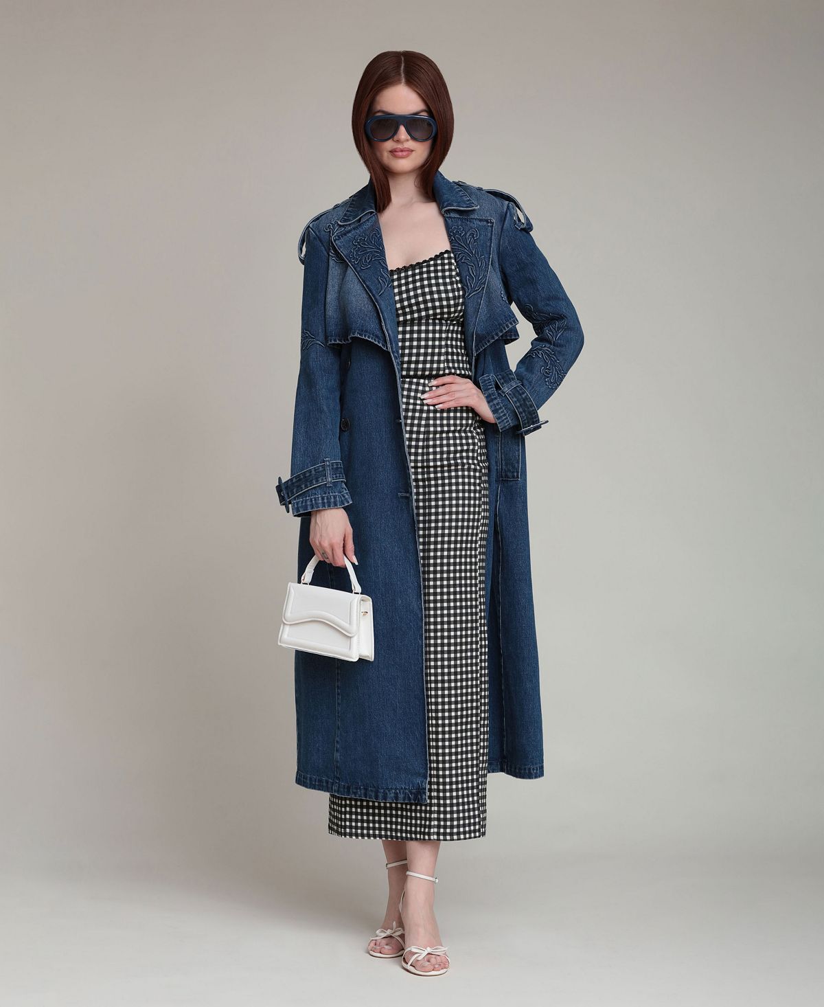 Avec Les Filles Women's Long-Sleeve Embossed Trench Coat view 6 — MAYCSS fashion products