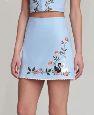 Women's Embroidered Zippered Mini Skirt