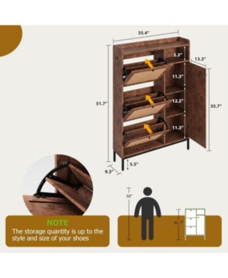 Shoe Cabinet Rattan with 3 Flip Drawers and 4-Tier Shoe Storage Cabinet, Freestanding Shoe Organizer with Adjustable Shelves for Entryway