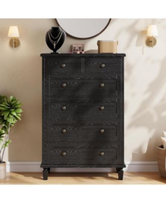 Vintage Drawer Wooden Dresser with Tapered-Leg Support, Tall Bedroom Chest for Living Room Storage