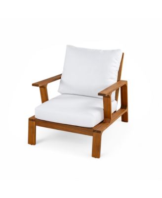 Patio Accent Chair 27.6" Wood Chair Outdoor Lounge Chair for Patios, Gardens, Beige Cushion