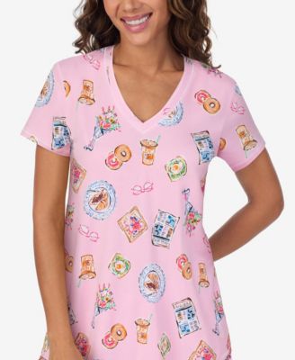 Women's Short-Sleeve V-Neck Top and Boxer Jersey, 2-Piece Pajama Set