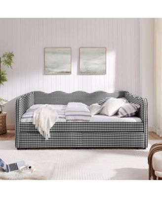 2 Drawers, USB Port & Wave Shape Gingham Daybed, Queen Size