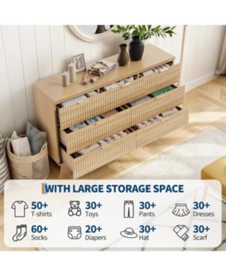 47'' modern dresser with 7 drawers and gold handles—stylish storage for bedroom, living room, hallway, or entryway.