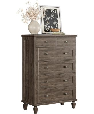 Vintage 6 Drawer Dresser for Bedroom, Tall Wood Dresser with Tapered Legs Support, Dressers & Chests of Drawers for Living Room