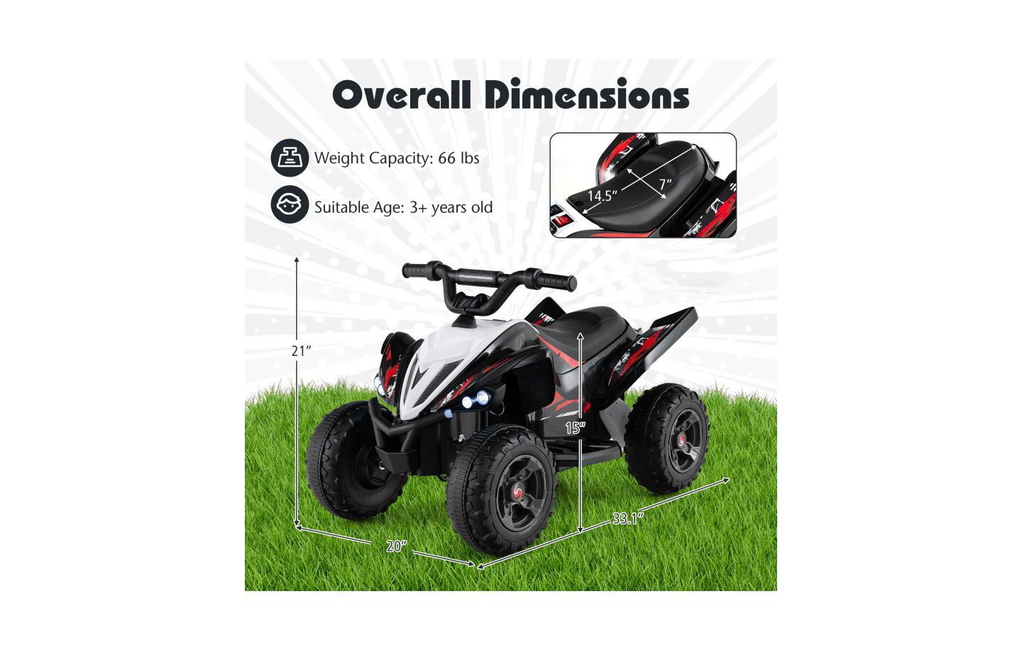 Детская игрушка Slickblue 12V Kids Ride-On ATV 4-Wheeler with LED Lights, Ages 3+, цвет: Чёрный — фото 3