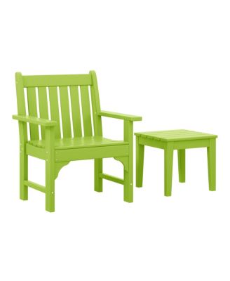 Outdoor Patio 2-Piece HDPE Adirondack Garden Chair with Square Adirondack Side Table Set