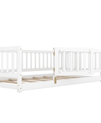 Twin Size Montessori Floor Bed with Fence and Door