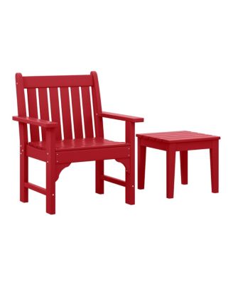 Outdoor Patio 2-Piece HDPE Adirondack Garden Chair with Square Adirondack Side Table Set