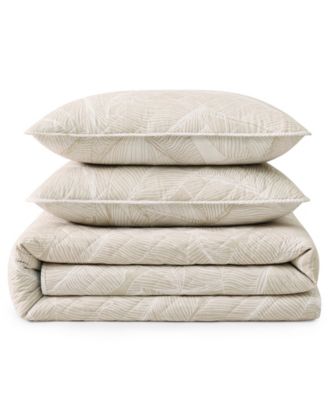 Pebble Palms Cotton Reversible 3-Pc. Quilt Set, Full/Queen