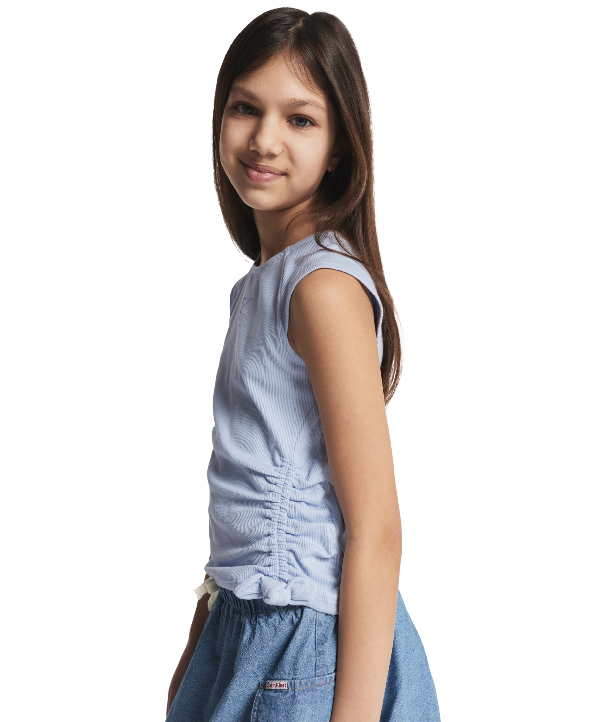 Calvin Klein Girls' 7-16 Ck Side Ruched Round Neck T-Shirt