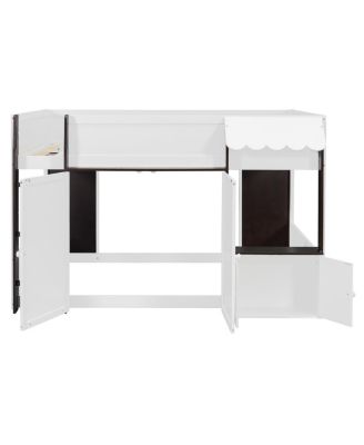 Full Loft House Bed with Playhouse & Storage, Modern Wood Cabin Bed for Kids/Teens