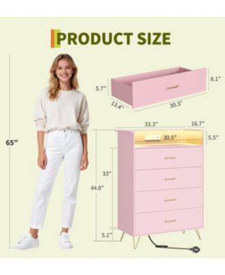 4-Drawer Dresser for Bedroom with Charging Station & RGB Lights, Tall Modern Wooden Chest of Drawers with App Control, Large Storage Cabinet