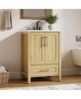 24" Bathroom Vanity with Sink Vintage Bathroom Cabinet Vanity with Doors and Drawers Farmhouse Wooden Freestanding Bathroom Cabinet with Top