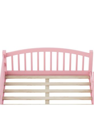 Streamdale Montessori Floor Bed with Slats & Guardrails, Solid Wood