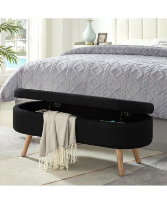 Luxury Oval Boucle Storage Ottoman Bench with Wood Legs