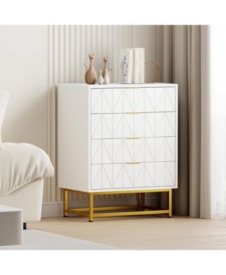 4 Drawer Dresser with Wide Storage, Wood Dresser Chest Organizer with Metal Legs, Modern Dressers & Chests of Drawers for Bedroom, Living Room