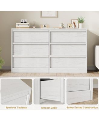 6 Drawer Dresser for Bedroom, Modern Double Dresser Organizer with 6 Drawers Large Storage, Wooden Chest of Drawers for Living Room, Nursery