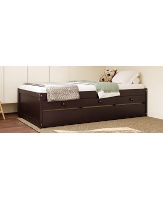 Streamdale Twin Platform Bed with Trundle, 2 Drawers & Power Strip, Espresso