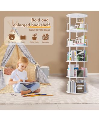 360° Rotating Bookshelf Tower, 5-Tier Round Vertical Storage Display Rack, Narrow Tall Bookcase for Living Room and Home Office
