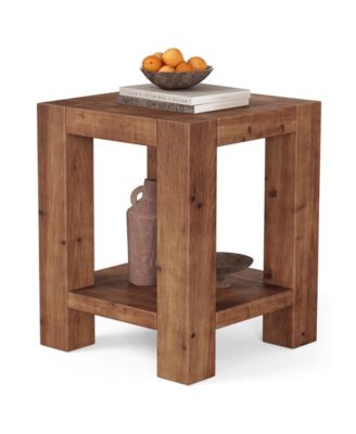 19.69" Solid Wood Side Table Set of 2, Farmhouse 2-Tier End Table with Storage Shelves