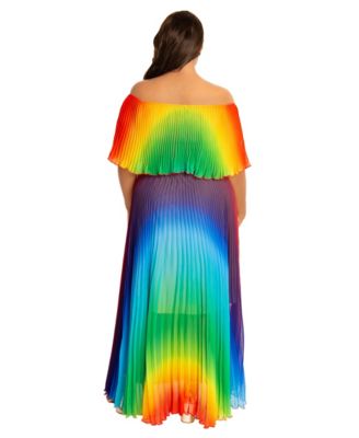 Plus Size Ombre Off Shoulder Pleated Maxi Dress