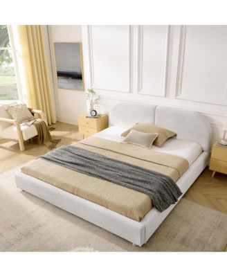 Streamdale Queen Size Upholstered Bed Frame, Modern Minimalist Curved Headboard