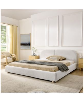 Streamdale Queen Size Upholstered Bed Frame, Modern Minimalist Curved Headboard