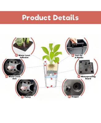 30" Tall Large Self-Watering Planter with Inner Tray & Water Level Monitor