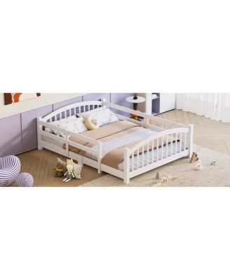 Montessori Floor Bed with Slats & Guardrails, Solid Wood, Easy Assemble