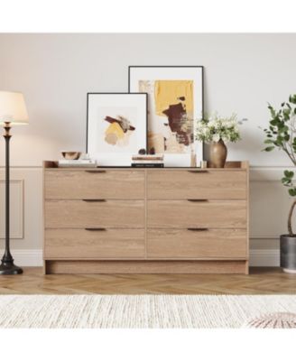 Modern Dresser with 6 Drawers 52.5" Wide Chest of Drawers with Metal Handle, Double Wooden Storage Cabinet with Deep Drawers