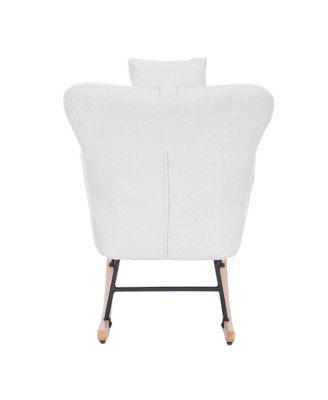 White Teddy Upholstered Nursery Rocking Chair Ergonomic Design for Living Room Bedroom