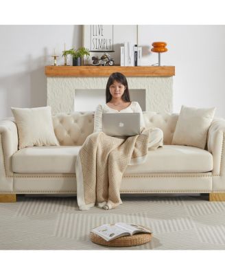 3+2 Seater Chesterfield Rolled Arm Velvet Combination Sofa