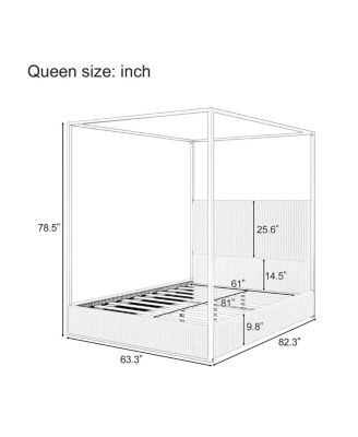 Modern Luxury Metal Canopy Bed with Corduroy Headboard