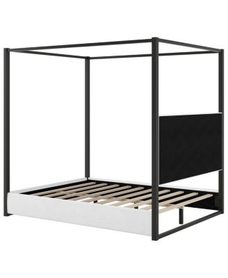 Queen Size Upholstery Canopy Platform Bed with Headboard and Metal Frame
