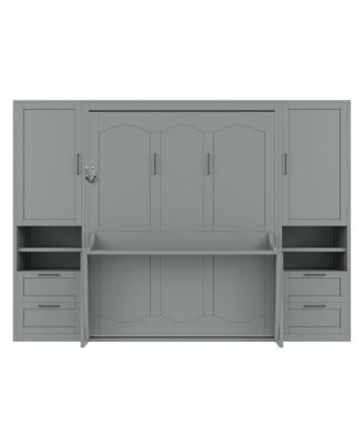 Queen Size Murphy Bed with Closet, Drawers, Shelves