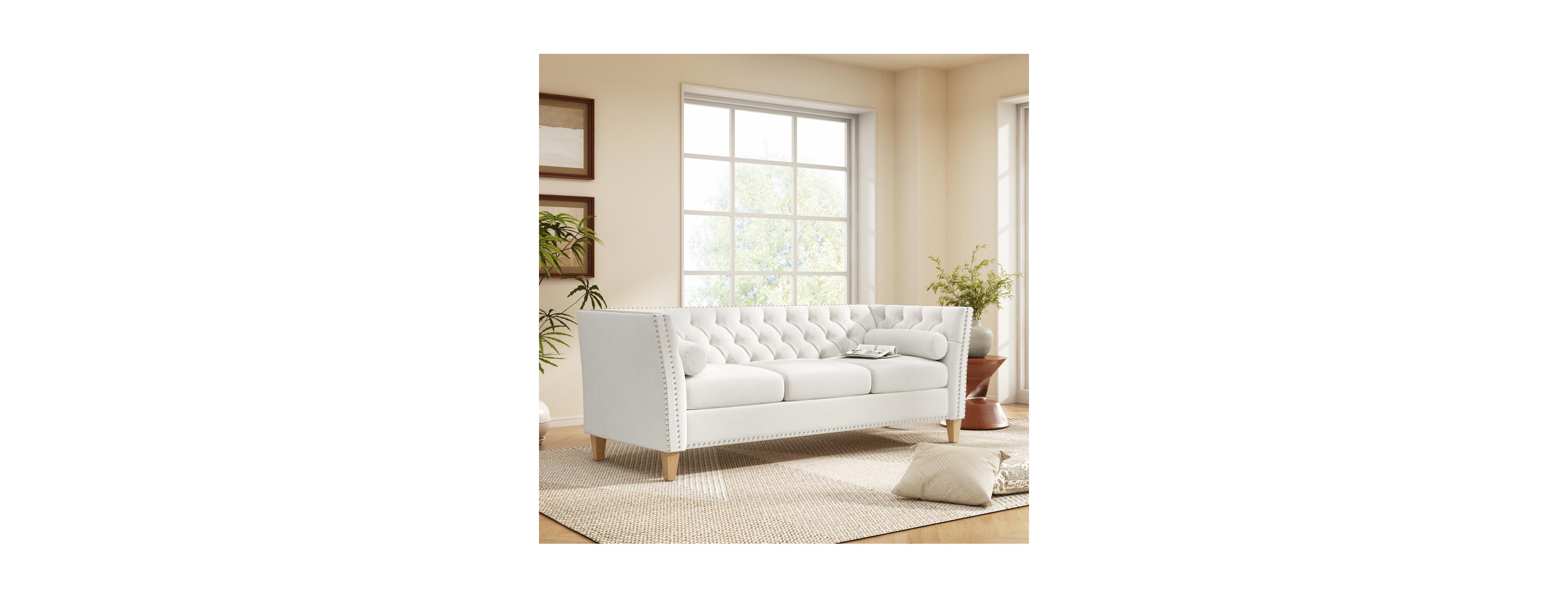 Streamdale Furniture Elegant Transitional 3-Seat Sofa with Flared Arms & Nailhead Trim