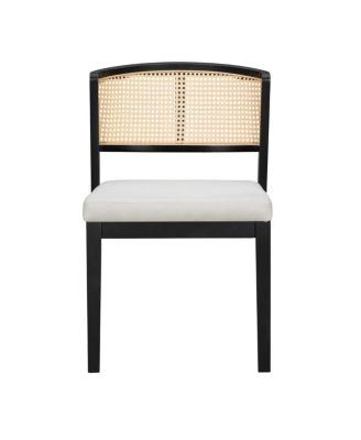 Set of 2 Rattan Dining Chairs, Fabric Upholstered Kitchen Side Chair