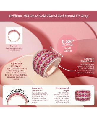 Brilliant 18K Rose Gold Plated Red Round Cubic Zirconia Ring