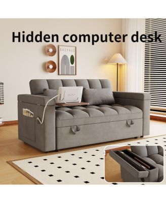  65-inch 3-in-1 foldable sofa bed with table, storage armrests