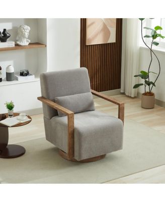 Swivel Upholstered Accent Chair with Solid Wood Armrests