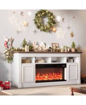 Farmhouse Fireplace TV Stand, Entertainment Center with Open Storage Cabinets for TVs