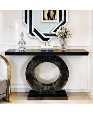 Mirrored O-Shaped Console Table with Crystal Accents