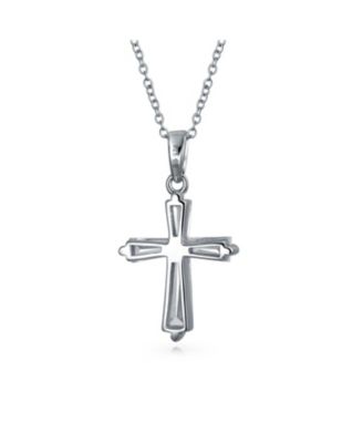 Elegant Small Minimalist Baguette-Cut Cubic Zirconia Religious Cross Pendant Necklacet .925 Sterling Silver