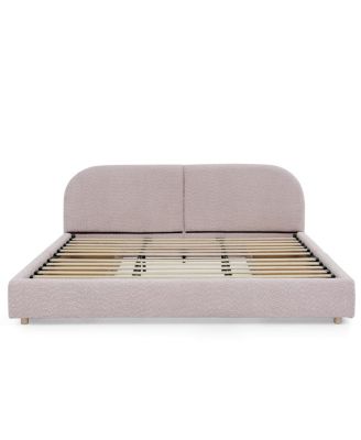 King Size Upholstered Bed Frame, Modern Minimalist Style, Curved Headboard, Drawer Storage