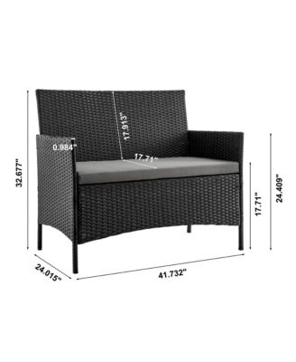 4 Piece  Outdoor Conversation Patio Set with 2 Armchairs 1 Loveseat and Tempered Glass Coffee Table for Backyard Garden Porch
