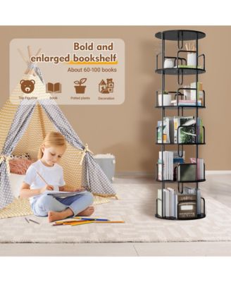360° Rotating Bookshelf Tower, 5-Tier Round Vertical Storage Display Rack, Narrow Tall Bookcase for Living Room and Home Office (Black)