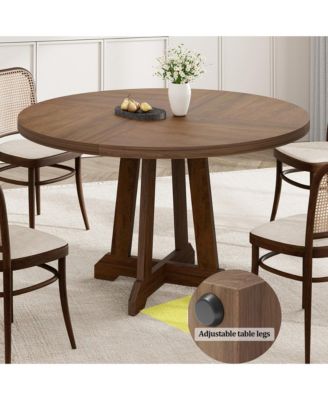 Round Dining Table for 4, 47 Inch Wooden Circle Dinner Table with Sturty Legs, 4 Parts of Tabletop, Round Kitchen Tables