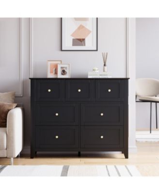 Modern 7-Drawer Dresser with Metal Handles, Wooden Storage Organizer for Bedroom, Living Room